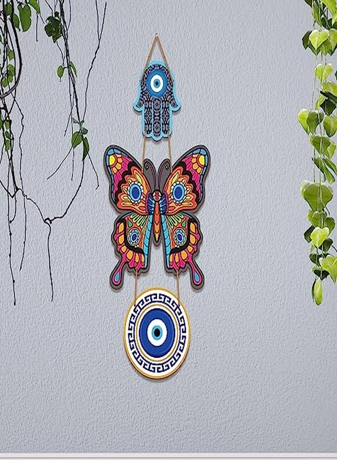 IT2M Wooden Butterfly Evil Eye Wall Hanging for Wall Decor | Home Decor Items (16 X 6.5 Inches, DSS1) - Image 4